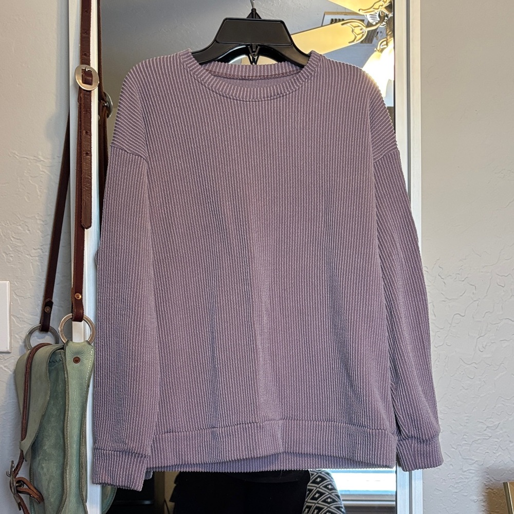 Purple Ribbed Knit Sweater